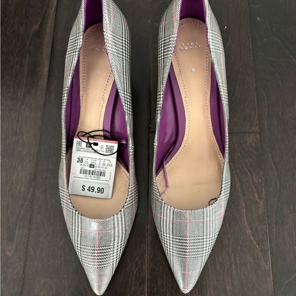 Zara Women's Plaid Heels - Black and White